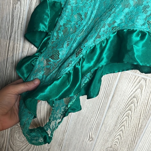 VTG VICTORIA'S SECRET GOLD LABEL GREEN LACE SATIN RUFFLE ONE PIECE TEDDY*XS - Picture 5 of 6